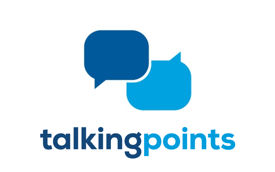 This is a photo of the Talking Points logo - two comment boxes with the text 'talking points' below them.