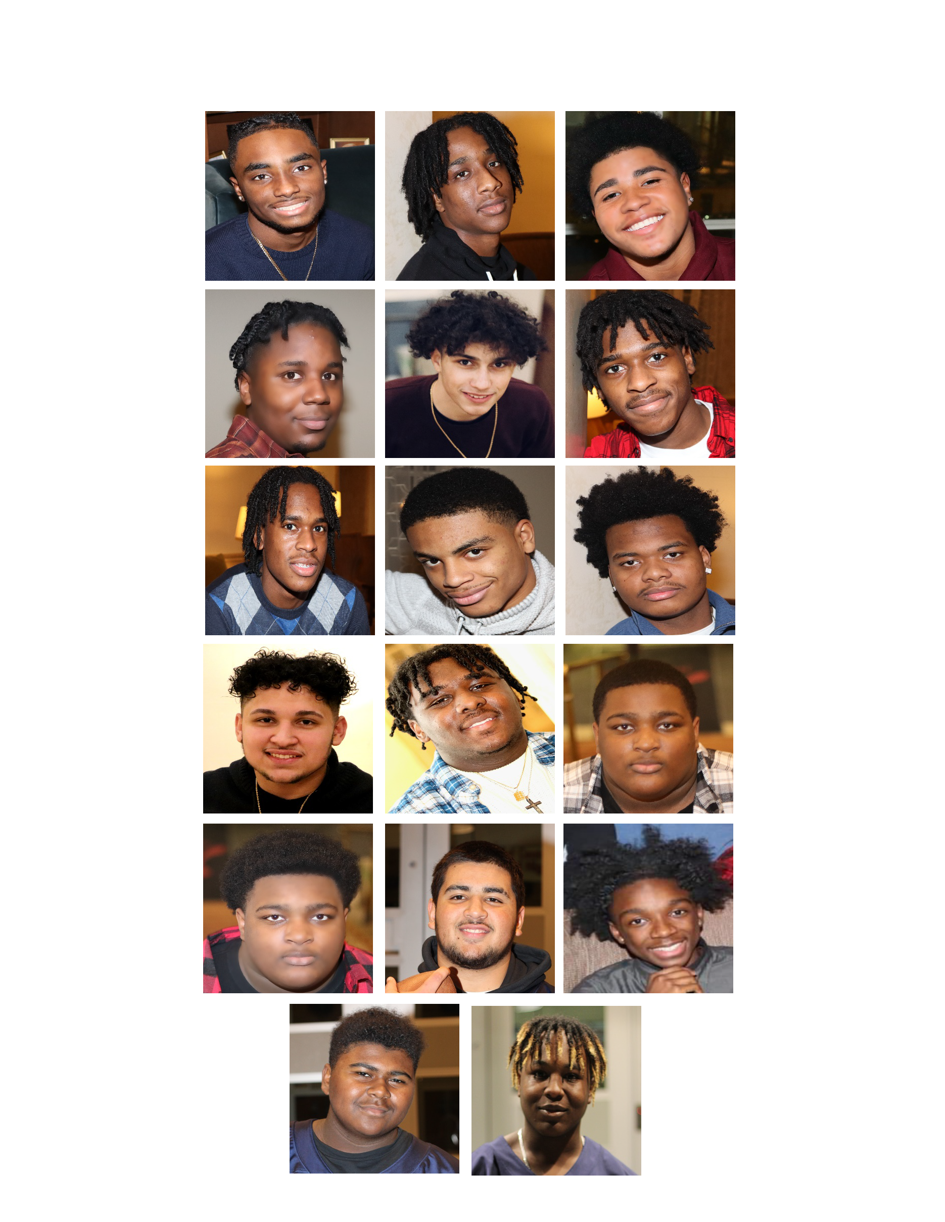 This is a collage of the photos of the 17 ITC varsity football players who are receiving the 2022 Unsung Hero Award.
