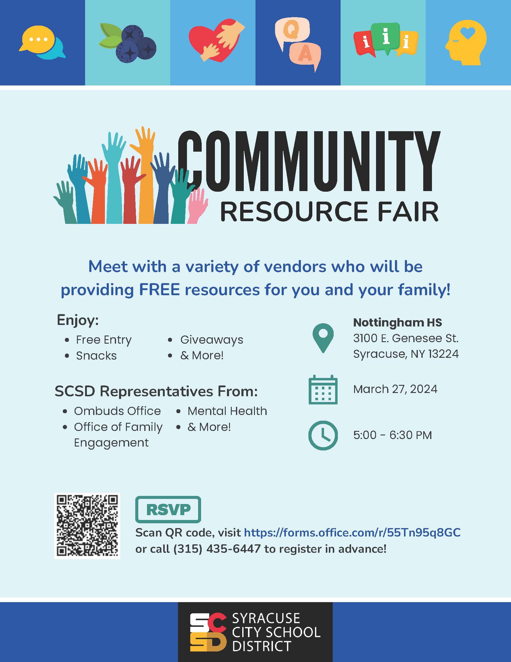 This is the photo of a flyer for the Community Resource Fair on March 27th. Details from the flyer are provided in the text for this page.