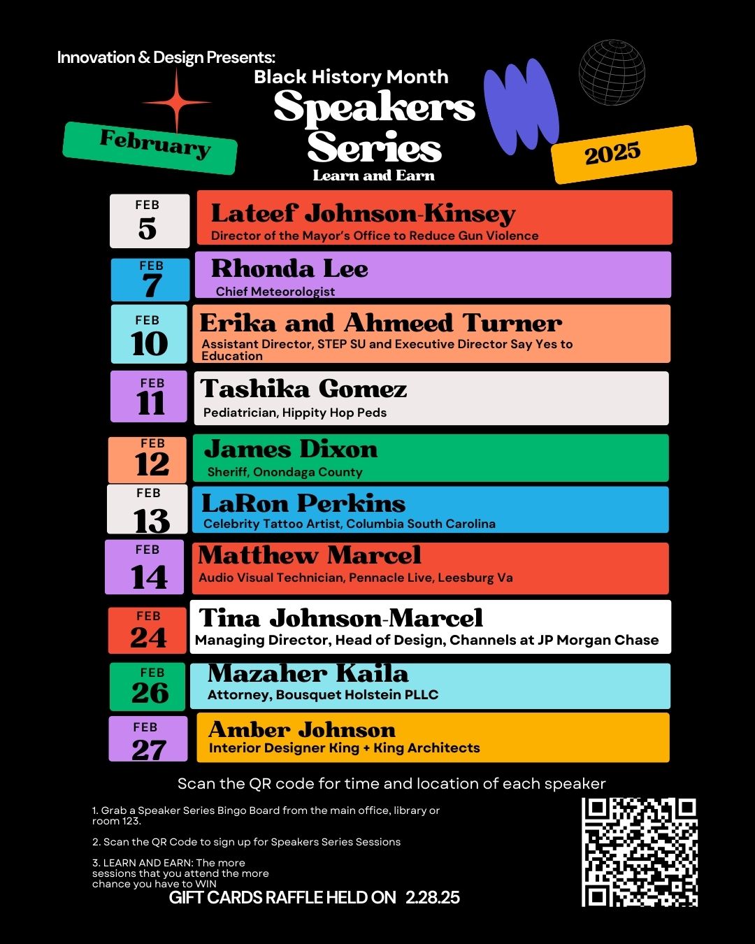 Poster listing speakers in series. Dates and speakers listed in table to right. 