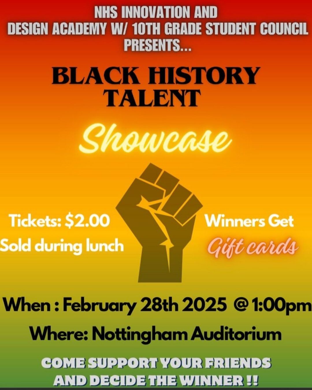 Talent showcase poster. Details on flyer listed in table to right.